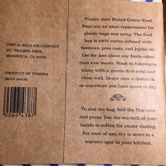 trader joe's waxed cotton food bolsas